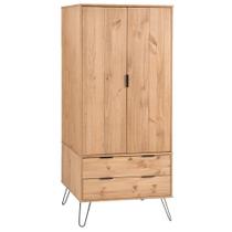 Guarda Roupa de Madeira com 2 Portas e 2 Gavetas na cor Marrom Antique Augusta