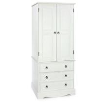 Guarda Roupa de Madeira com 2 portas e 3 gavetas na cor branco lavado