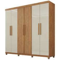 Guarda-Roupa de Solteiro 6 Portas 2 Gavetas Benfica Frison Off/Cinamomo
