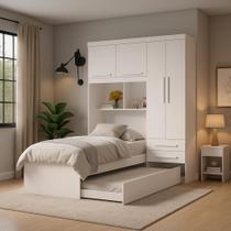 Guarda Roupa De Solteiro Escócia 4 Portas com cama auxiliar 100 MDF Linhamobília Acp Móveis