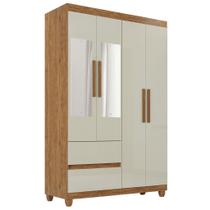 Guarda-Roupa de Solteiro Madri 4 Portas 2 Gavetas Com Espelho Cinamomo/Off