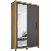 Guarda Roupa de Solteiro RV Móveis Suécia 2 portas de correr 2 gavetas e largura de 136 cm com espelho e pés Cinamomo Grafite Guarda Roupa de Solteiro RV Móveis Suécia 2 portas de correr 2 gavetas e largura de 136 cm com espelho e pés Cinamomo Grafite