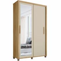 Guarda Roupa de Solteiro RV Móveis Suécia 2 portas de correr 2 gavetas e largura de 136 cm com espelho e pés Cinamomo OFF White Guarda Roupa de Solteiro RV Móveis Suécia 2 portas de correr 2 gavetas e largura de 136 cm com espelho e pés Cinamomo OFF White