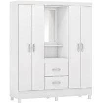 Guarda Roupa Demobile capelinha Lord 4 portas 2 gavetas com penteadeira espelho Branco/Branco Rosa