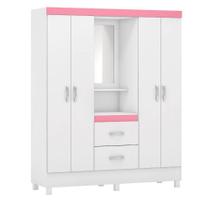 Guarda Roupa Demobile Lord Capelinha 4 Portas Branco Rosa E Branco