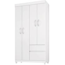 Guarda-Roupa Demóbile Lotus Solteiro Infantil 4 Portas 2 Gavetas Flex Branco Rosa