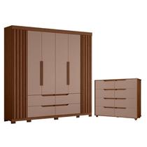 Guarda Roupa Doble Casal 06 portas e Cômoda Doble 08 gavetas flex Nogueira Capuccino - Móveis Albatroz