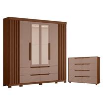 Guarda Roupa Doble Casal com Espelho 06 portas e Cômoda Doble flex Nogueira Capuccino - Móveis Albatroz