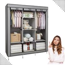 Guarda-Roupa Dobrável 3 Portas Portátil Cabideiro Sapateira e Estrutura Metálica Armário Multiuso em TNT Impermeável Guarda-Roupa Dobrável 3 Portas Portátil Cabideiro Sapateira e Estrutura Metálica Armário Multiuso em TNT Impermeável