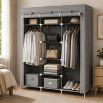 Guarda Roupa Dobrável 3 Portas Zíper Impermeável Cabideiro Sapateira Metal 16mm 165cm Quarto Closet Lavanderia Apartamento Portátil Guarda Roupa Dobrável 3 Portas Zíper Impermeável Cabideiro Sapateira Metal 16mm 165cm Quarto Closet Lavanderia Apartamento Portátil