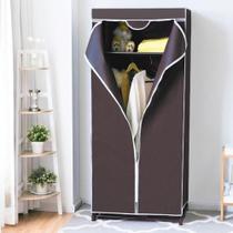 Guarda Roupa Dobrável Portátil Arara Multiuso Marrom Zíper