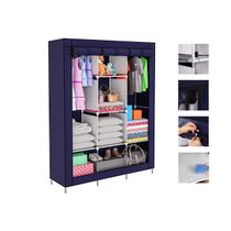 Guarda roupa dobrável portátil multi organizador roupas azul