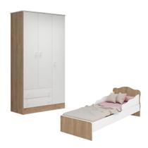 Guarda Roupa Doce Sonho 3 Portas 2 Gavetas e Mini Cama Branco/Carvalho Rústico- QMOVI