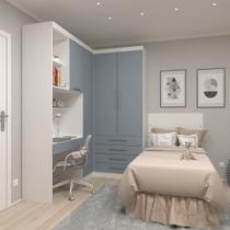 Guarda Roupa Dormitório Modulado Alpes Solteiro Canto Bancada de Estudo Roupeiro Luciane M04