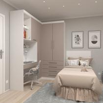 Guarda Roupa Dormitório Modulado Alpes Solteiro Canto Bancada de Estudo Roupeiro Luciane M04