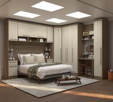 Guarda Roupa Dormitório Modulado Master Casal Queen 1,58 m Canto c/ Mesa Escrivaninha e Nicho - Luciane M18