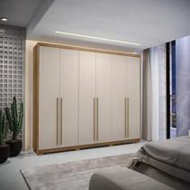 Guarda-Roupa Dubai Majestic 6 Portas 3 Gavetas com Maleiro interno Nature/Fendi 100% MDF - Vila Rica