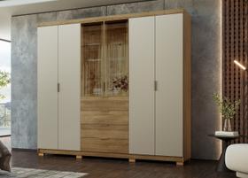 Guarda-Roupa Dubai Ouro 235cm MDF c/ Vidro Reflecta - Nature/Fendi Vila Rica