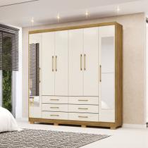 Guarda Roupa Dunas Casal 6 Portas de Bater 2 Com Espelhos 6 Gavetas MDF Nature/OffWhite G98 - Gran Belo