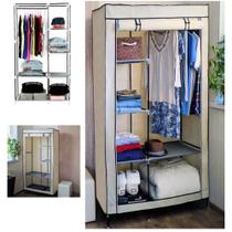 Guarda roupa duplo cabideiro arara roupas sapateira prateleiras armario compacto organizador bege