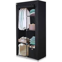 Guarda roupa duplo portatil 5 prateleiras armario dobravel organizador preto