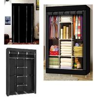 Guarda roupa duplo portatil cabideiro arara roupas 5 prateleiras armario dobravel organizador preto