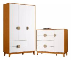 Guarda Roupa E Cômoda Conjunto Ipê Linha Retrô Cinamomo Branco- Móveis Leartam