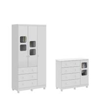 Guarda Roupa e Cômoda Moveis Peroba Uli 3 portas 100% MDF Branco