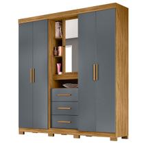 Guarda Roupa Eldorado 195cm 5 Portas Freijó Cinza com Espelho Moval