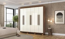 Guarda Roupa Elegance 6 Portas e 2 Gavetas Internas - Cor Imbuia Champanhe - Vila Rica