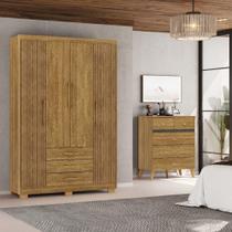 Guarda-roupa Espanha 4 Portas 3 Gavetas Cômoda Ibiza 5 Gavetas Nature/brisa/alaska - Vila Rica