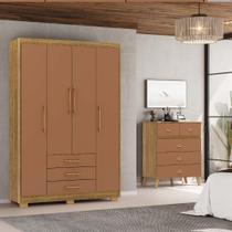 Guarda-roupa Espanha 4 Portas 3 Gavetas Cômoda Ibiza 5 Gavetas Nature/camarim - Vila Rica