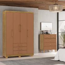 Guarda-Roupa Espanha 4 Portas 3 Gavetas Cômoda Ibiza 5 Gavetas Nature/Camarim - Vila Rica