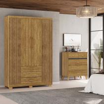 Guarda-Roupa Espanha 4 Portas Cômoda Ibiza 5 Gavetas Nature/Brisa/Alaska - Vila Rica
