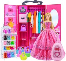 Guarda-roupa Fashion Doll Closet Ecore Fun com 102 itens de 11,5 polegadas