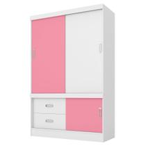 Guarda Roupa Flex 2 Portas 2 Gavetas Estilo II D02 Branco/Rosa/Branco - Mpozenato