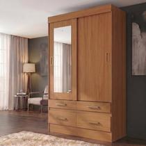 Guarda Roupa Flex 2 Portas Deslizantes e 4 Gavetas com Espelho Marel Cinamomo/Off White