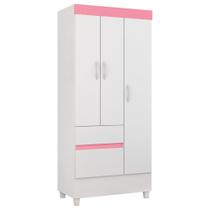 Guarda Roupa Flex 3 Portas 2 Gavetas Wind D02 Branco/Rosa/Branco - Mpozenato Guarda Roupa Flex 3 Portas 2 Gavetas Wind D02 Branco/Rosa/Branco - Mpozenato