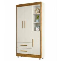 Guarda Roupa Flocos Infantil 3 Portas 2 Gavetas Tigus Cor Branco Ipe