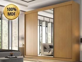 Guarda Roupa Garibaldi 3 Portas de correr e 6 Gavetas com Espelho Valverde Cinamomo