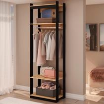 Guarda Roupa Genialflex Closet Modulado Aberto 1 Cabide Freijó Preto Fosco