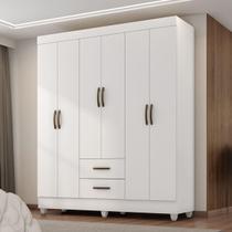 Guarda-Roupa Granada Branco Brilho 6 Portas 2 Gavetas 150cm Quarto Casal MDP Guarda-Roupa Granada Branco Brilho 6 Portas 2 Gavetas 150cm Quarto Casal MDP