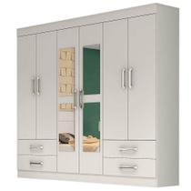 Guarda Roupa Hercules com 6 Portas 4 Gavetas e Espelho Cor Branco