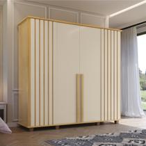 Guarda-Roupa Holanda 4 Portas com Detalhe Ripado 3 Gavetas Internas e Maleiro Bege/Cinamomo/Off White Guarda-Roupa Holanda 4 Portas com Detalhe Ripado 3 Gavetas Internas e Maleiro Bege/Cinamomo/Off White