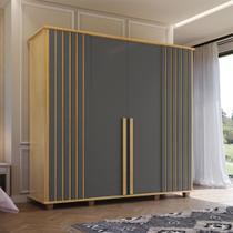 Guarda-Roupa Holanda 4 Portas com Detalhe Ripado 3 Gavetas Internas e Maleiro Cinza/Cinamomo/Grafite Guarda-Roupa Holanda 4 Portas com Detalhe Ripado 3 Gavetas Internas e Maleiro Cinza/Cinamomo/Grafite