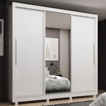 Guarda-roupa imperial 3 portas com porta de espelho branco gelius móveis