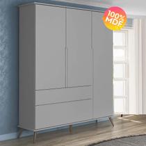Guarda Roupa Infantil 100% Mdf 3 Portas E 2 Gavetas Retro Cinza
