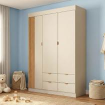 Guarda-Roupa Infantil 100% MDF 3 Portas e 4 Gavetas Ayla Off White Guarda-Roupa Infantil 100% MDF 3 Portas e 4 Gavetas Ayla Off White