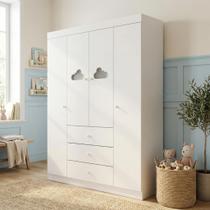 Guarda Roupa Infantil 100% MDF 4 Portas 3 Gavetas Ane Branco
