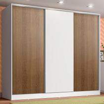 Guarda Roupa Infantil 100% MDF Madesa Logan 3 Portas de Correr - Branco/Rustic/Branco Guarda Roupa Infantil 100% MDF Madesa Logan 3 Portas de Correr - Branco/Rustic/Branco